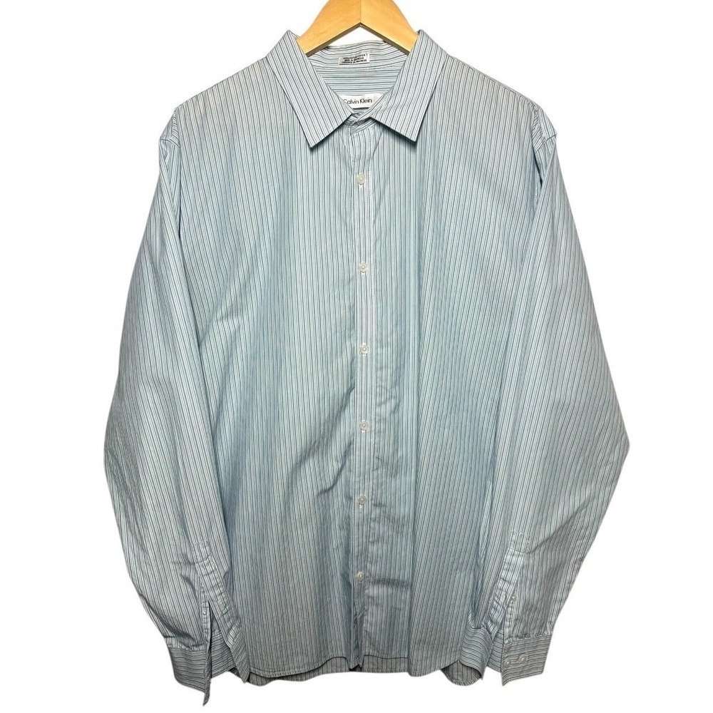 Calvin Klein Mens Striped‎ Dress Shirt XL Tall Cotton Classic Fit Size XL